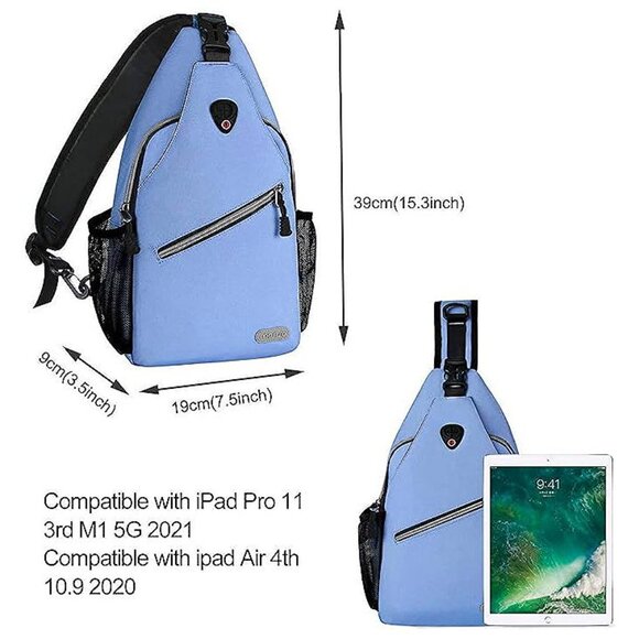 Sling Backpack, Multipurpose Crossbody Shoulder Bag Travel Hiking Airy Blue - Picture 4 of 6